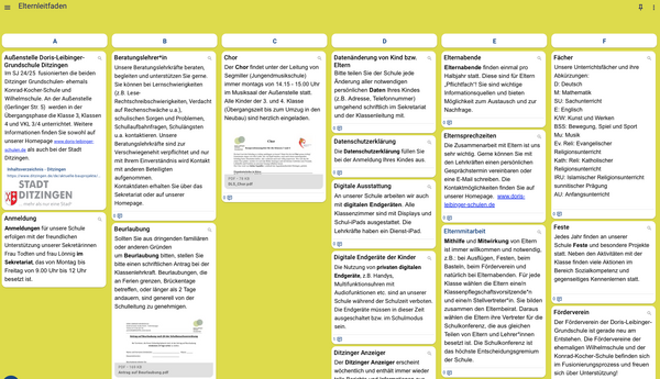 Bild mit den ersten Einträgen des Elternleitfadens