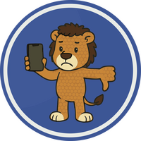 Ein Cartoon-Löwe hält ein Smartphone in der Hand